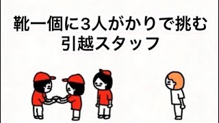 靴一個に３人がかりで挑む引越スタッフ　【マオメエアニメ コラボ】